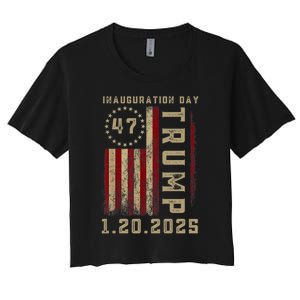 Donald Trump Inauguration Day 2025 47th President 47 Us Flag Women's Crop Top Tee