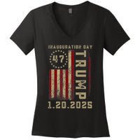 Donald Trump Inauguration Day 2025 47th President 47 Us Flag Women's V-Neck T-Shirt