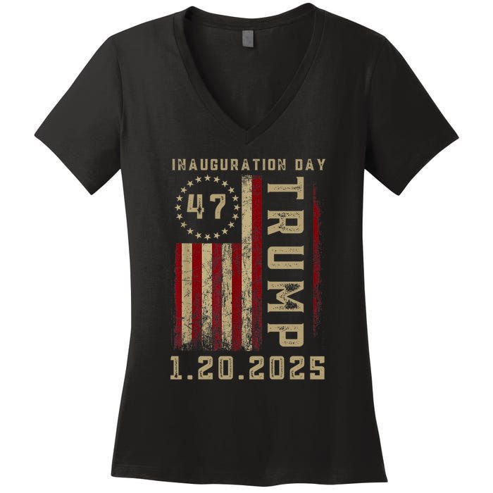 Donald Trump Inauguration Day 2025 47th President 47 Us Flag Women's V-Neck T-Shirt