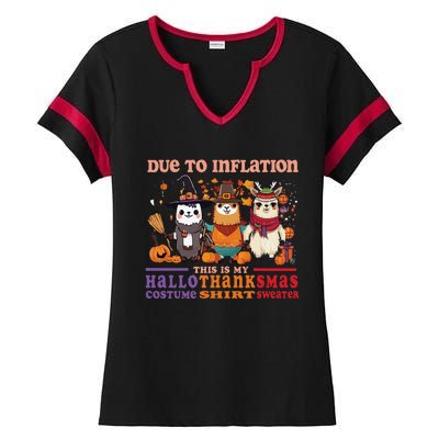 Due To Inflation Halloween Thanksgiving Ugly Christmas Llama Sweat Ladies Halftime Notch Neck Tee