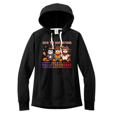 Due To Inflation Halloween Thanksgiving Ugly Christmas Llama Sweat Women's Fleece Hoodie