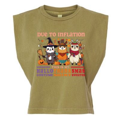 Due To Inflation Halloween Thanksgiving Ugly Christmas Llama Sweat Garment-Dyed Women's Muscle Tee