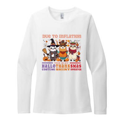 Due To Inflation Halloween Thanksgiving Ugly Christmas Llama Sweat Womens CVC Long Sleeve Shirt