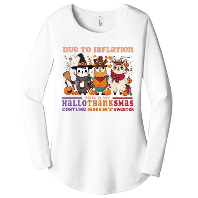 Due To Inflation Halloween Thanksgiving Ugly Christmas Llama Sweat Women's Perfect Tri Tunic Long Sleeve Shirt