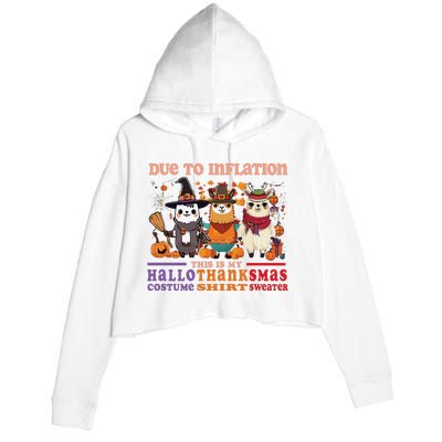 Due To Inflation Halloween Thanksgiving Ugly Christmas Llama Sweat Crop Fleece Hoodie