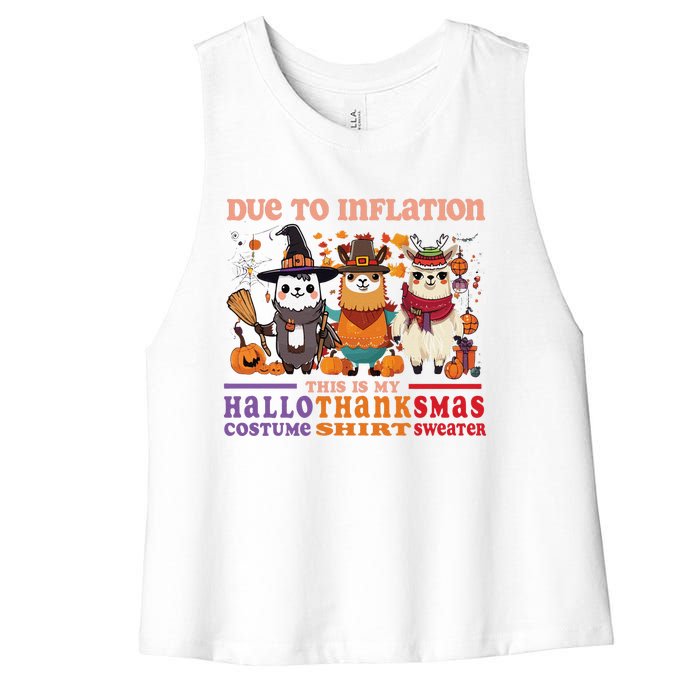 Due To Inflation Halloween Thanksgiving Ugly Christmas Llama Sweat Women's Racerback Cropped Tank