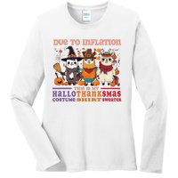 Due To Inflation Halloween Thanksgiving Ugly Christmas Llama Sweat Ladies Long Sleeve Shirt