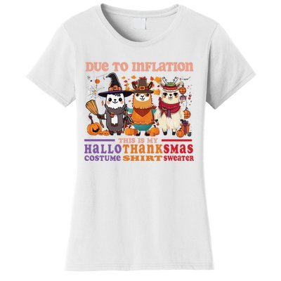 Due To Inflation Halloween Thanksgiving Ugly Christmas Llama Sweat Women's T-Shirt