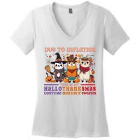 Due To Inflation Halloween Thanksgiving Ugly Christmas Llama Sweat Women's V-Neck T-Shirt