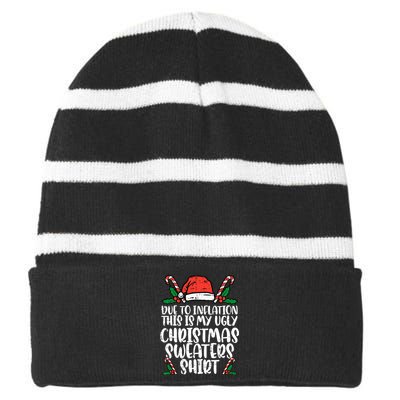 Due To Inflation Funny Christmas Sweater Xmas Striped Beanie with Solid Band