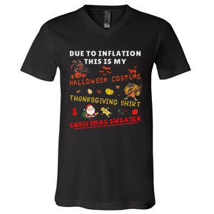 Due To Inflation This Is My Funny Halloween Christmas V-Neck T-Shirt