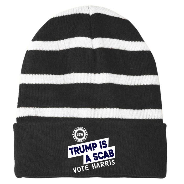 Donald Trump Is A Scab Vote Harris Anti Trump We Are Not Going Back Striped Beanie with Solid Band