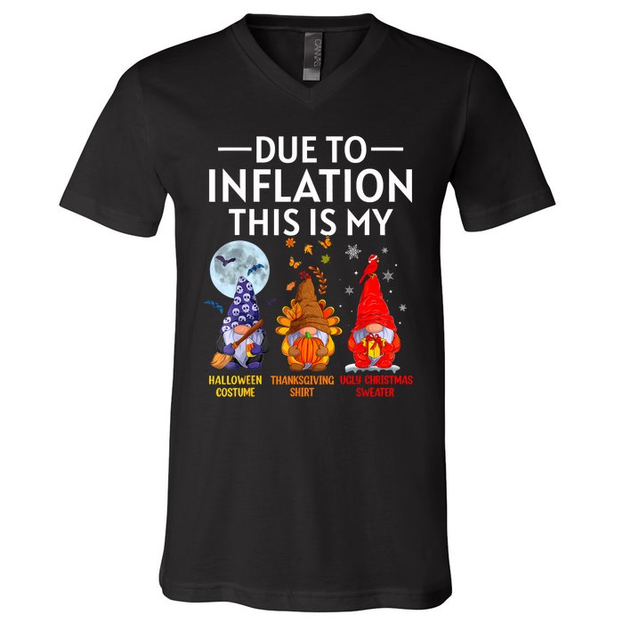 Due To Inflation This Is My Funny Gnomes Halloween Costume V-Neck T-Shirt