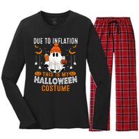 Due To Inflation This Is My Halloween Costume Funny Pumpkins Women's Long Sleeve Flannel Pajama Set 