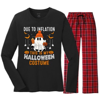 Due To Inflation This Is My Halloween Costume Funny Pumpkins Women's Long Sleeve Flannel Pajama Set 