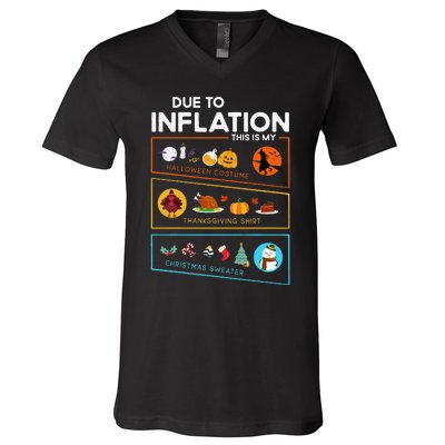 Due To Inflation Halloween Thanksgiving Christmas Sweater V-Neck T-Shirt