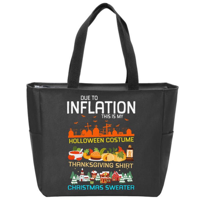 Due To Inflation Halloween Thanksgiving Christmas Sweater Zip Tote Bag