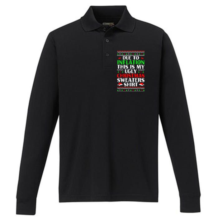 Due to Inflation Ugly Xmas Sweaters Performance Long Sleeve Polo