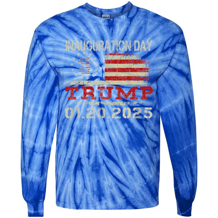 Donald Trump Inauguration Day 2025 47th Usa Flag Tie-Dye Long Sleeve Shirt