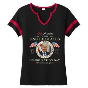 Donald Trump Inauguration Day 2025 47th President Usa Flag Ladies Halftime Notch Neck Tee