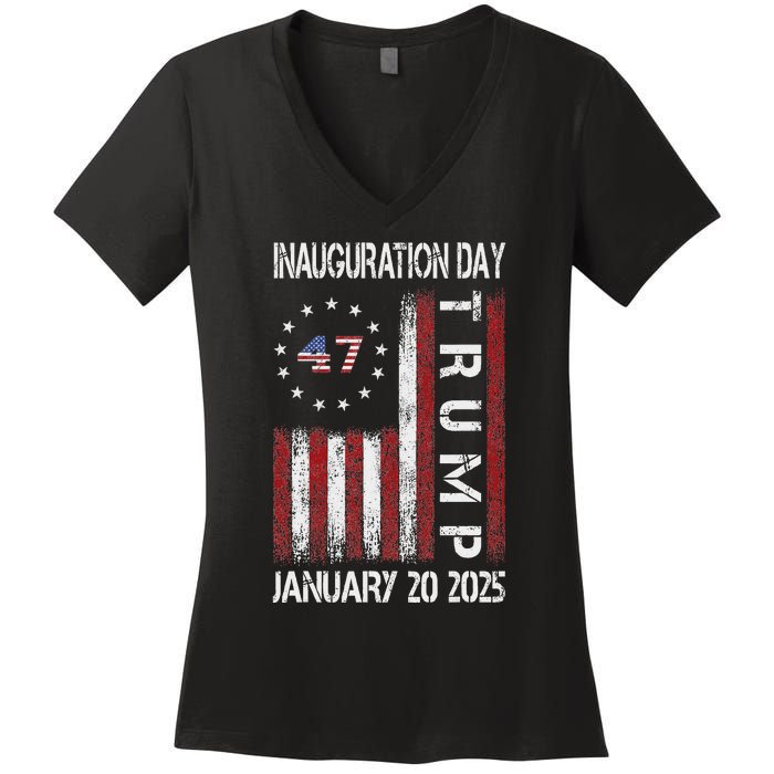 Donald Trump Inauguration Day 2025 47th President Usa Flag Women's V-Neck T-Shirt