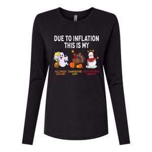 Due To Inflation This Is My Halloween Thanksgiving Christmas Womens Cotton Relaxed Long Sleeve T-Shirt