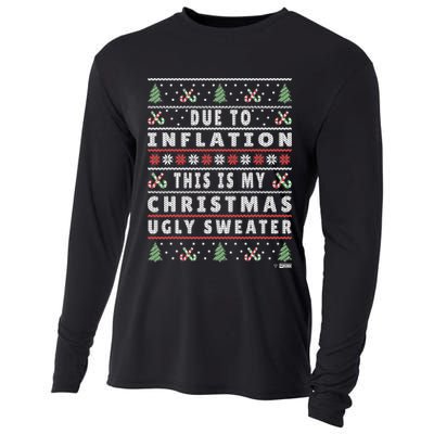 Due To Inflation Ugly Christmas Sweater, Funny Xmas Quote Cooling Performance Long Sleeve Crew