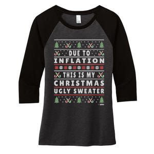 Due To Inflation Ugly Christmas Sweater, Funny Xmas Quote Women's Tri-Blend 3/4-Sleeve Raglan Shirt