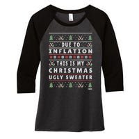 Due To Inflation Ugly Christmas Sweater, Funny Xmas Quote Women's Tri-Blend 3/4-Sleeve Raglan Shirt