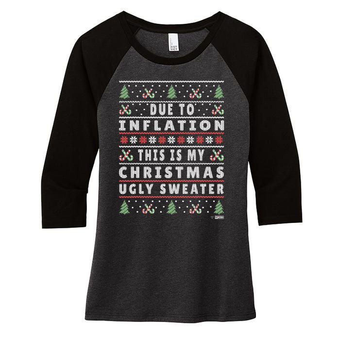 Due To Inflation Ugly Christmas Sweater, Funny Xmas Quote Women's Tri-Blend 3/4-Sleeve Raglan Shirt