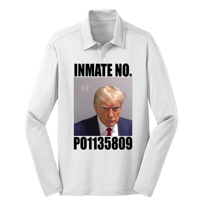 Donald Trump Inmate Number Mugshot Silk Touch Performance Long Sleeve Polo