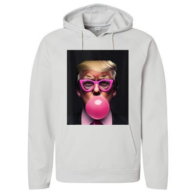 Donald Trump In Pink Blowing Bubble Gum Pro Trump 2024 Performance Fleece Hoodie