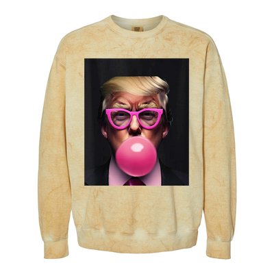 Donald Trump In Pink Blowing Bubble Gum Pro Trump 2024 Colorblast Crewneck Sweatshirt