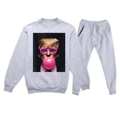 Donald Trump In Pink Blowing Bubble Gum Pro Trump 2024 Premium Crewneck Sweatsuit Set