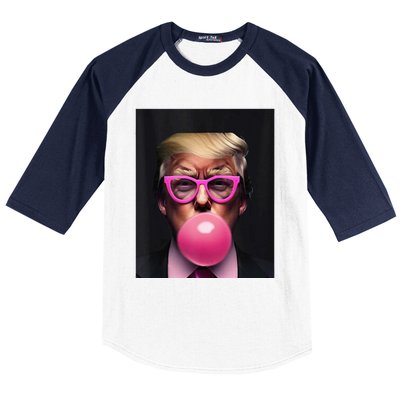 Donald Trump In Pink Blowing Bubble Gum Pro Trump 2024 Baseball Sleeve Shirt