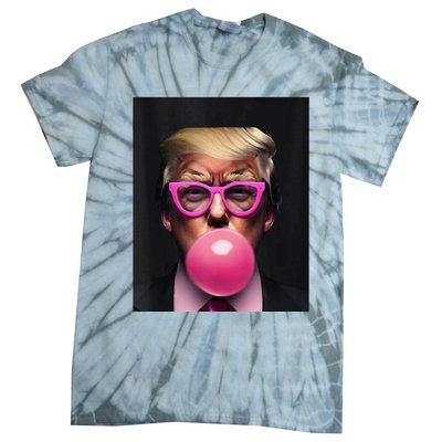 Donald Trump In Pink Blowing Bubble Gum Pro Trump 2024 Tie-Dye T-Shirt