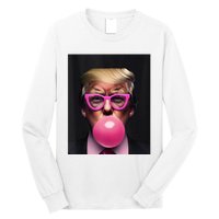 Donald Trump In Pink Blowing Bubble Gum Pro Trump 2024 Long Sleeve Shirt