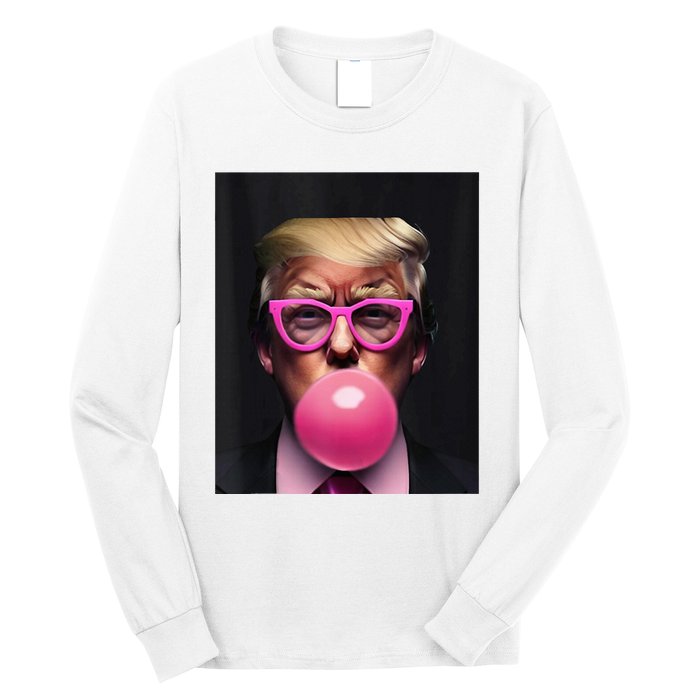 Donald Trump In Pink Blowing Bubble Gum Pro Trump 2024 Long Sleeve Shirt