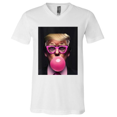 Donald Trump In Pink Blowing Bubble Gum Pro Trump 2024 V-Neck T-Shirt