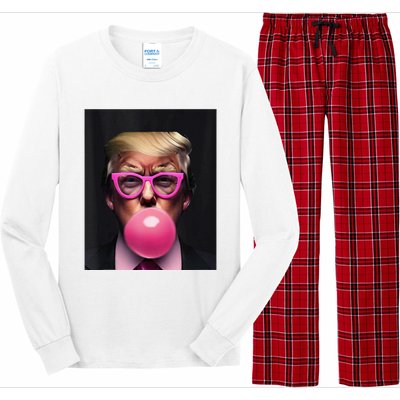 Donald Trump In Pink Blowing Bubble Gum Pro Trump 2024 Long Sleeve Pajama Set