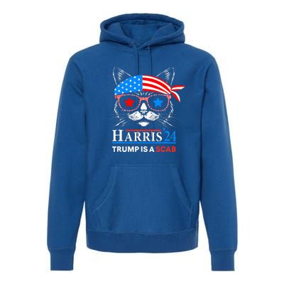 Donald Trump Is A Scab Vote Harris Valz Cat Lady Premium Hoodie