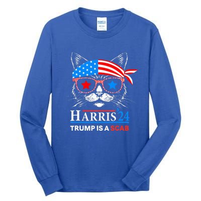 Donald Trump Is A Scab Vote Harris Valz Cat Lady Tall Long Sleeve T-Shirt