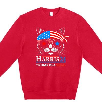 Donald Trump Is A Scab Vote Harris Valz Cat Lady Premium Crewneck Sweatshirt