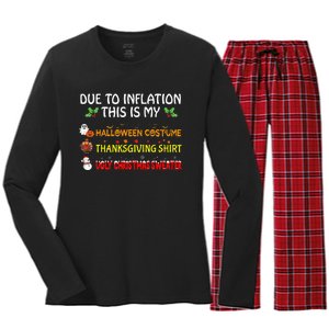 Due To Inflation This Is My Halloween Thanksgiving Christmas Women's Long Sleeve Flannel Pajama Set 