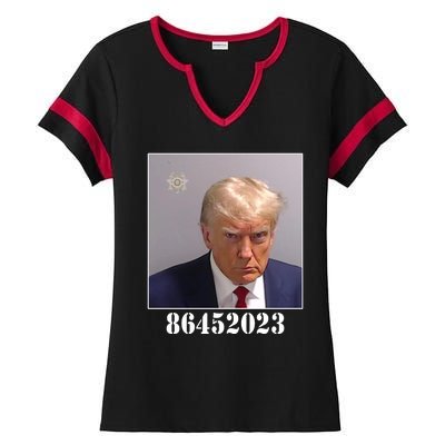 Donald Trump Inmate Mugshot Ladies Halftime Notch Neck Tee