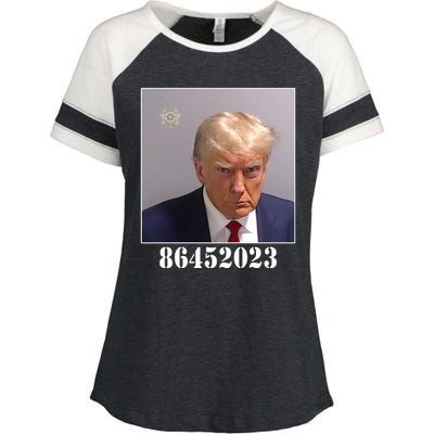 Donald Trump Inmate Mugshot Enza Ladies Jersey Colorblock Tee