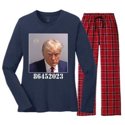 Donald Trump Inmate Mugshot Women's Long Sleeve Flannel Pajama Set 