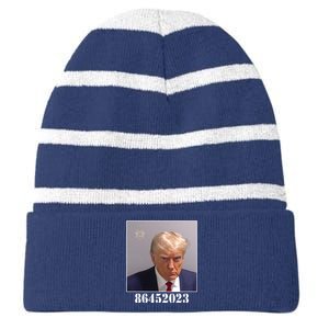 Donald Trump Inmate Mugshot Striped Beanie with Solid Band