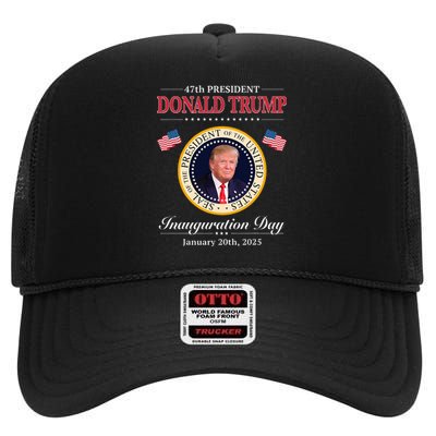 Donald Trump Inauguration Day 2025 47th Usa President High Crown Mesh Back Trucker Hat