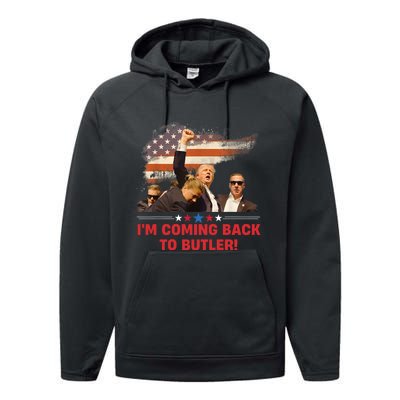 Donald Trump I’M Coming Back To Butler 2024 Performance Fleece Hoodie